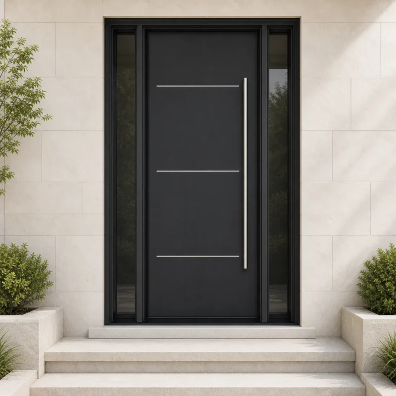 F4-V2 fiberglass entry door installed home entrance scene