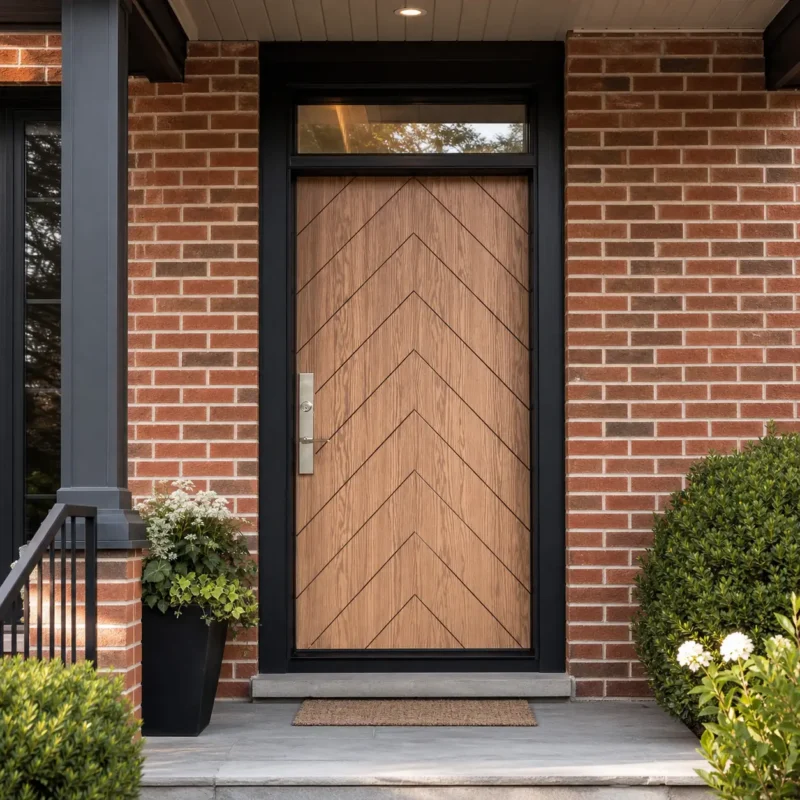 F40-MFD028 fiberglass entry door installed home entrance scene