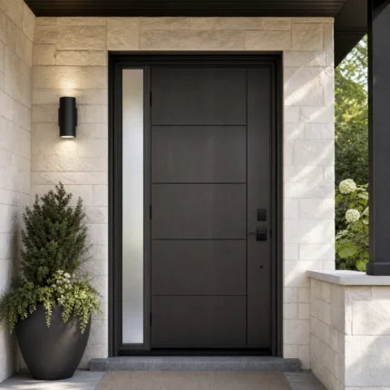 F42-V3 fiberglass entry door installed home entrance scene
