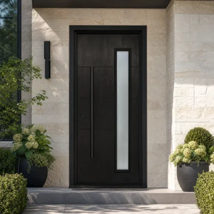 F43-V1 fiberglass entry door installed home entrance scene