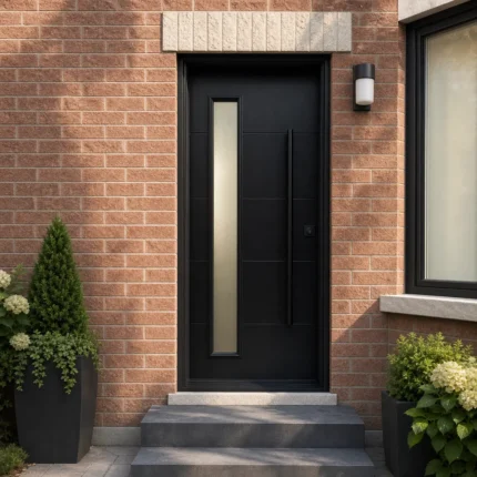 F43-V2 fiberglass entry door installed home entrance scene