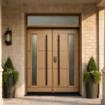 F47-V1 fiberglass entry door installed home entrance scene