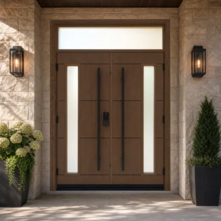 F47-V2 fiberglass entry door installed home entrance scene