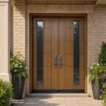 F48-V1 fiberglass entry door installed home entrance scene