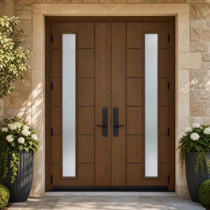 F48-V2 fiberglass entry door installed home entrance scene