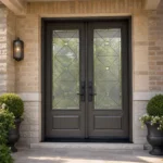 F49-V1 fiberglass entry door installed home entrance scene