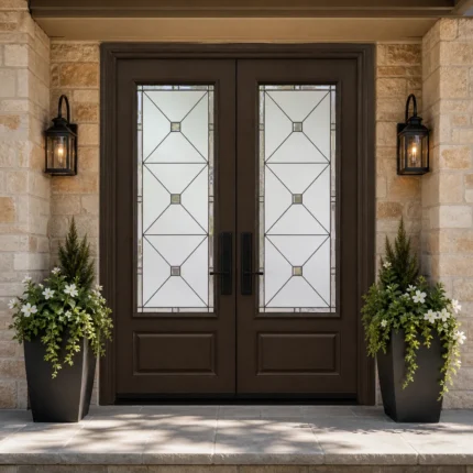 F49-V2 fiberglass entry door installed home entrance scene