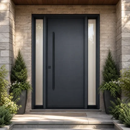 F50-V1 fiberglass entry door installed home entrance scene