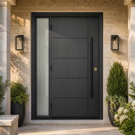 F52-V2 fiberglass entry door installed home entrance scene