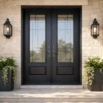 F54-MFD002 fiberglass entry door installed home entrance scene