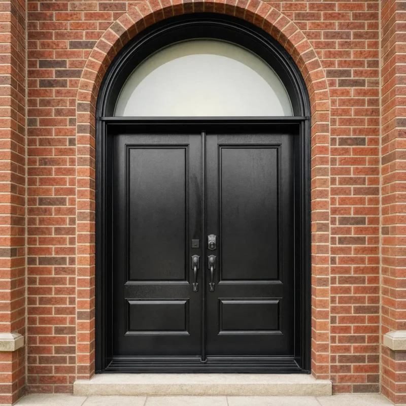 F57-V1 fiberglass entry door installed home entrance scene