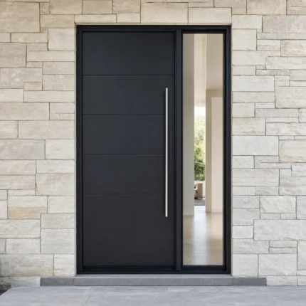 F58-V1 fiberglass entry door installed home entrance scene