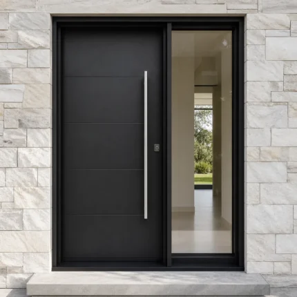 F58-V2 fiberglass entry door installed home entrance scene