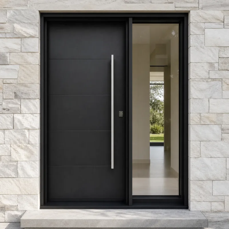 F58-V2 fiberglass entry door installed home entrance scene