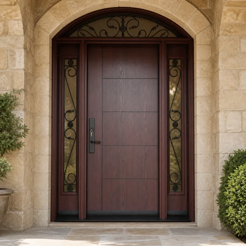 F6-MFD066 fiberglass entry door installed home entrance scene