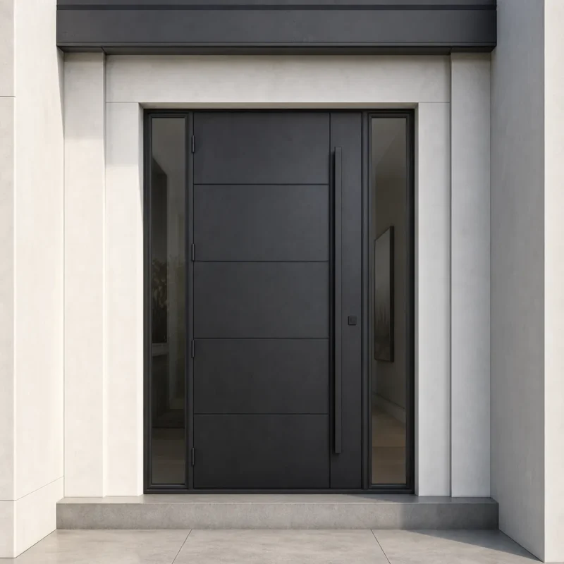 F60 fiberglass entry door installed home entrance scene