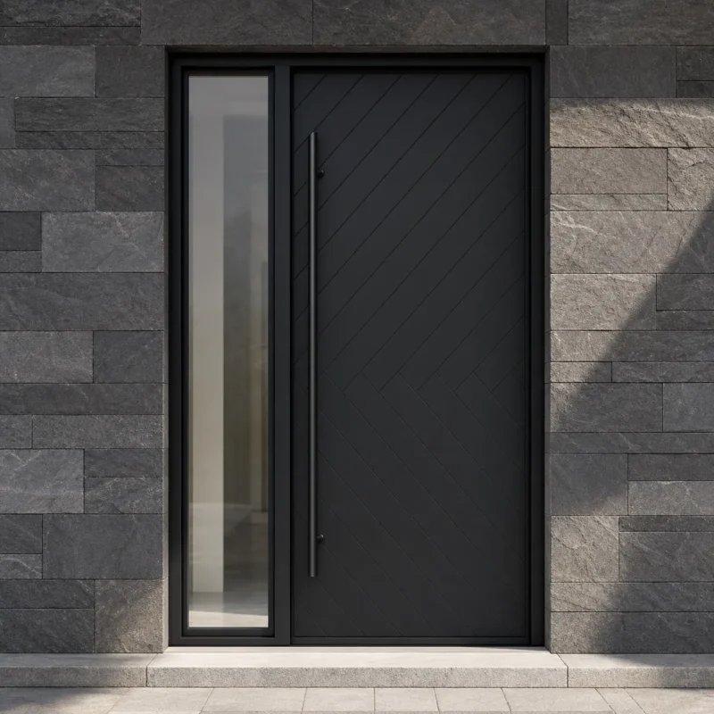 F61 fiberglass entry door installed home entrance scene