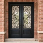 F64-V1 fiberglass entry door installed home entrance scene