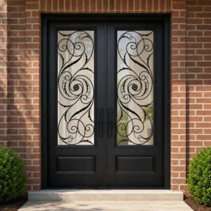 F64-V2 fiberglass entry door installed home entrance scene