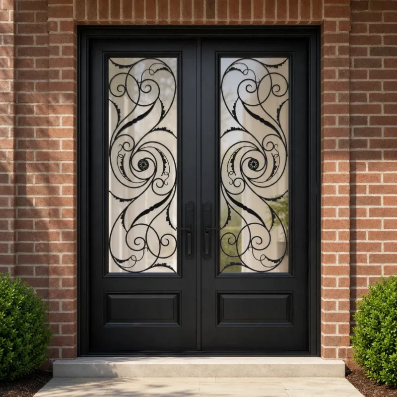 F64-V2 fiberglass entry door installed home entrance scene