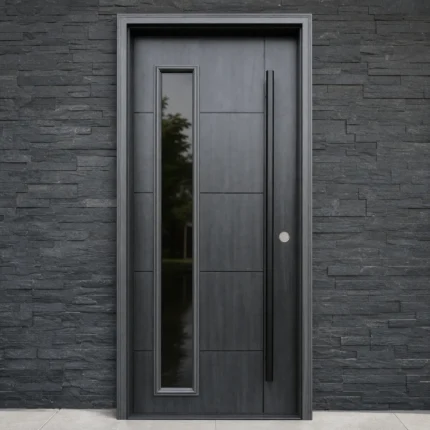 F65-V1 fiberglass entry door installed home entrance scene