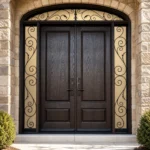 F66-V1 fiberglass entry door installed home entrance scene