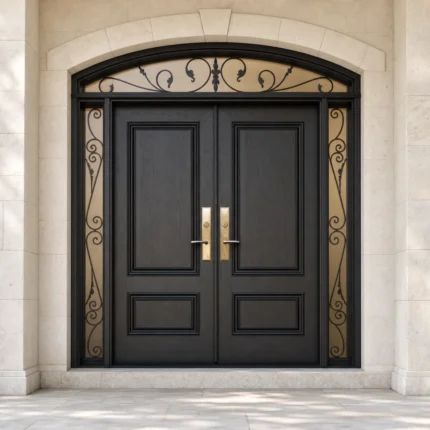 F66-V2 fiberglass entry door installed home entrance scene