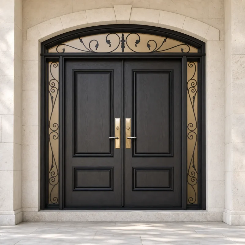 F66-V2 fiberglass entry door installed home entrance scene