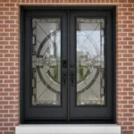 F67-V1 fiberglass entry door installed home entrance scene