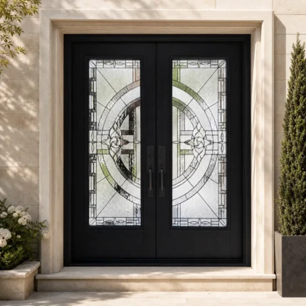 F67-V2 fiberglass entry door installed home entrance scene