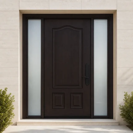 F73-V2 fiberglass entry door installed home entrance scene