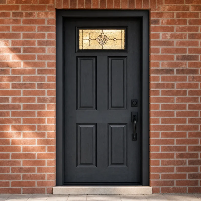 F74 fiberglass entry door installed home entrance scene