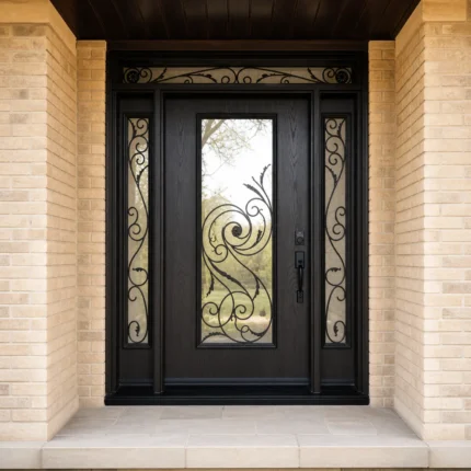 F75 fiberglass entry door installed home entrance scene