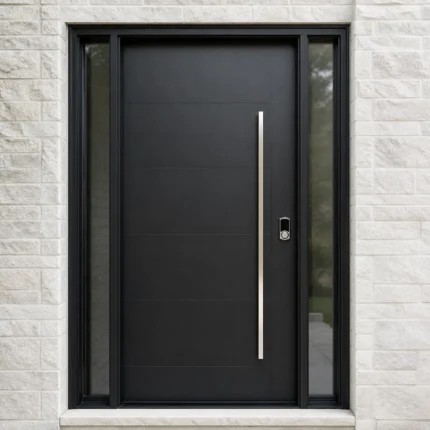 F77 fiberglass entry door installed home entrance scene