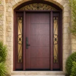 F81 fiberglass entry door installed home entrance scene