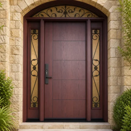 F81 fiberglass entry door installed home entrance scene