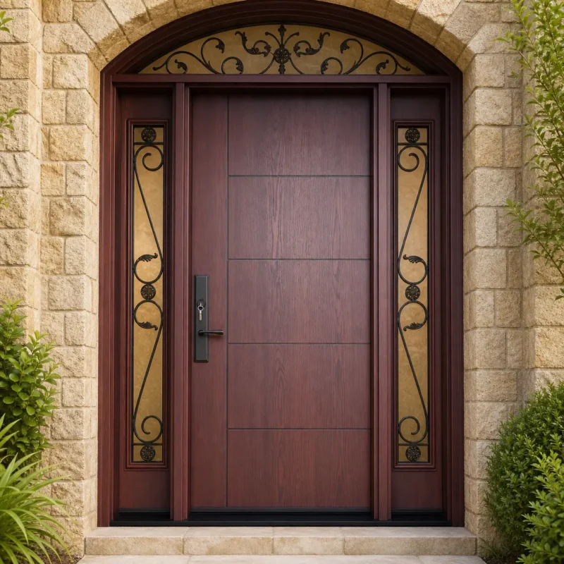 F81 fiberglass entry door installed home entrance scene