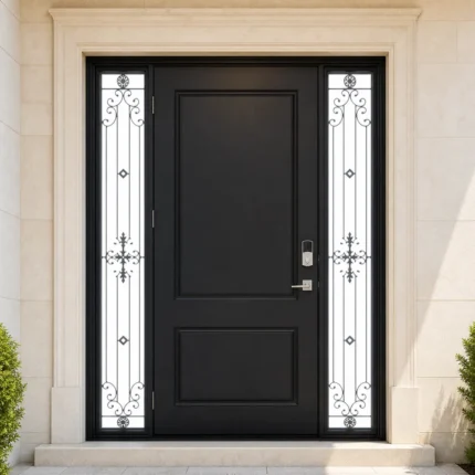 F83 fiberglass entry door installed home entrance scene