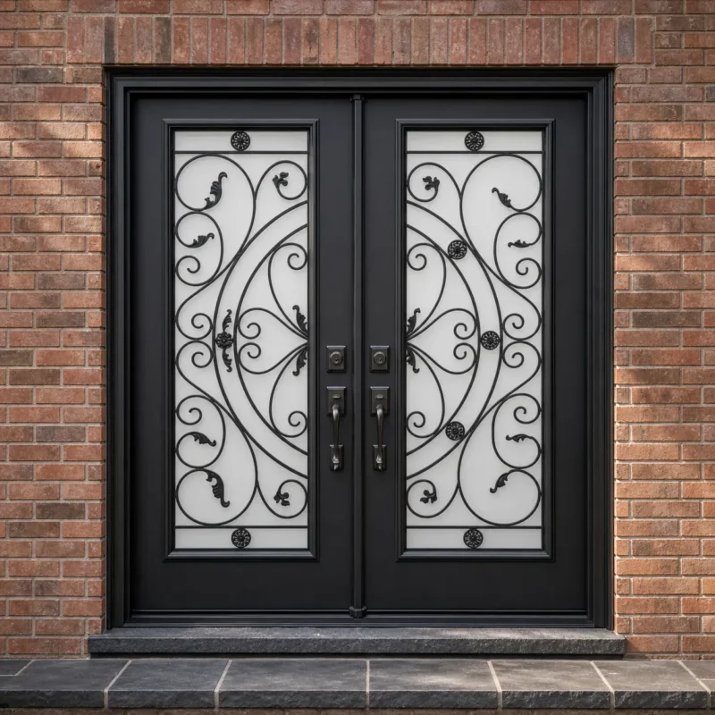 F86 fiberglass entry door installed home entrance scene