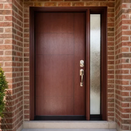 F87-V1 fiberglass entry door installed home entrance scene