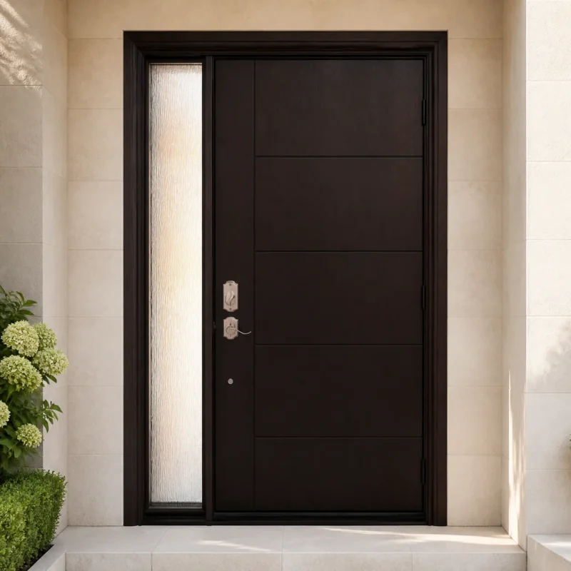 F87-V2 fiberglass entry door installed home entrance scene