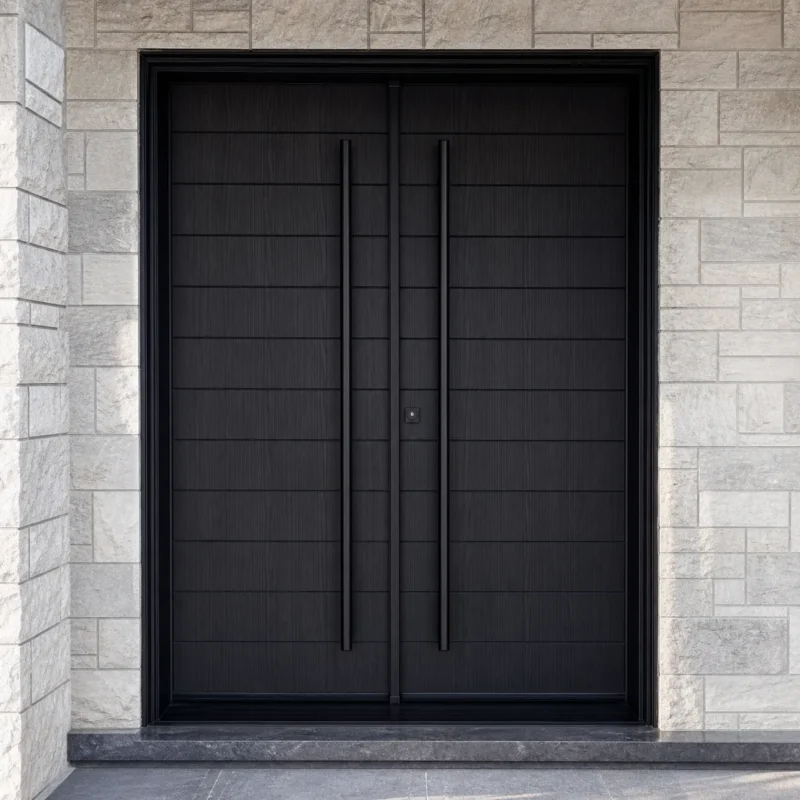 F89 fiberglass entry door installed home entrance scene