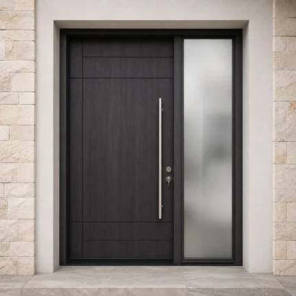 F9-MFD063 fiberglass entry door installed home entrance scene