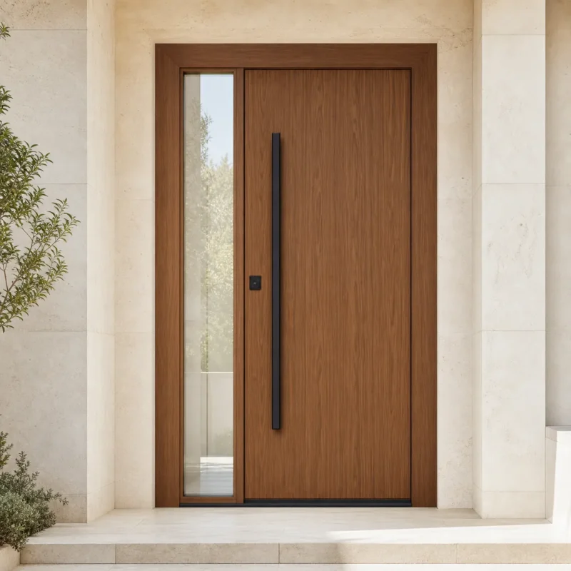 F90 fiberglass entry door installed home entrance scene