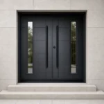 F95-V1 fiberglass entry door installed home entrance scene