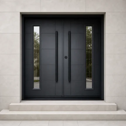 F95-V1 fiberglass entry door installed home entrance scene