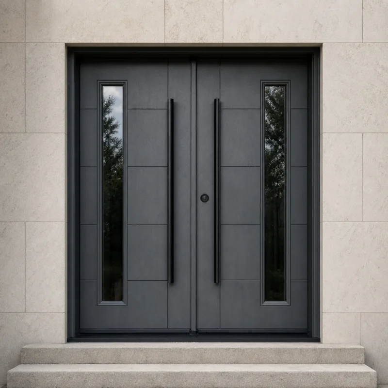 F95-V2 fiberglass entry door installed home entrance scene