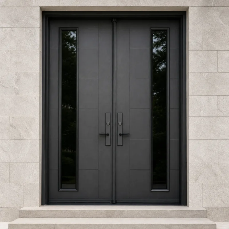 F96 fiberglass entry door installed home entrance scene