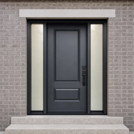 F97-V1 fiberglass entry door installed home entrance scene