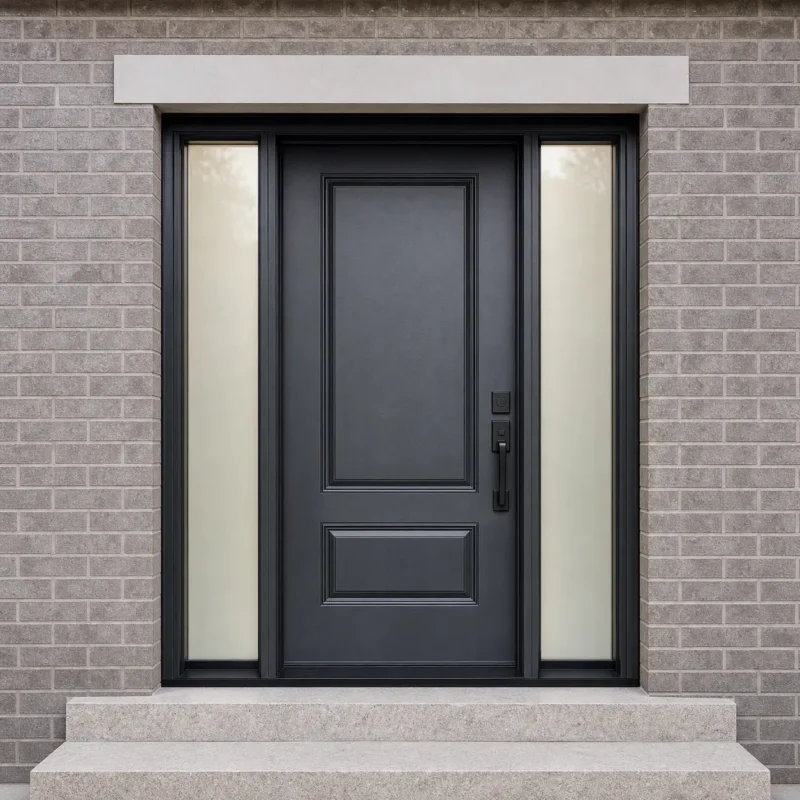 F97-V1 fiberglass entry door installed home entrance scene